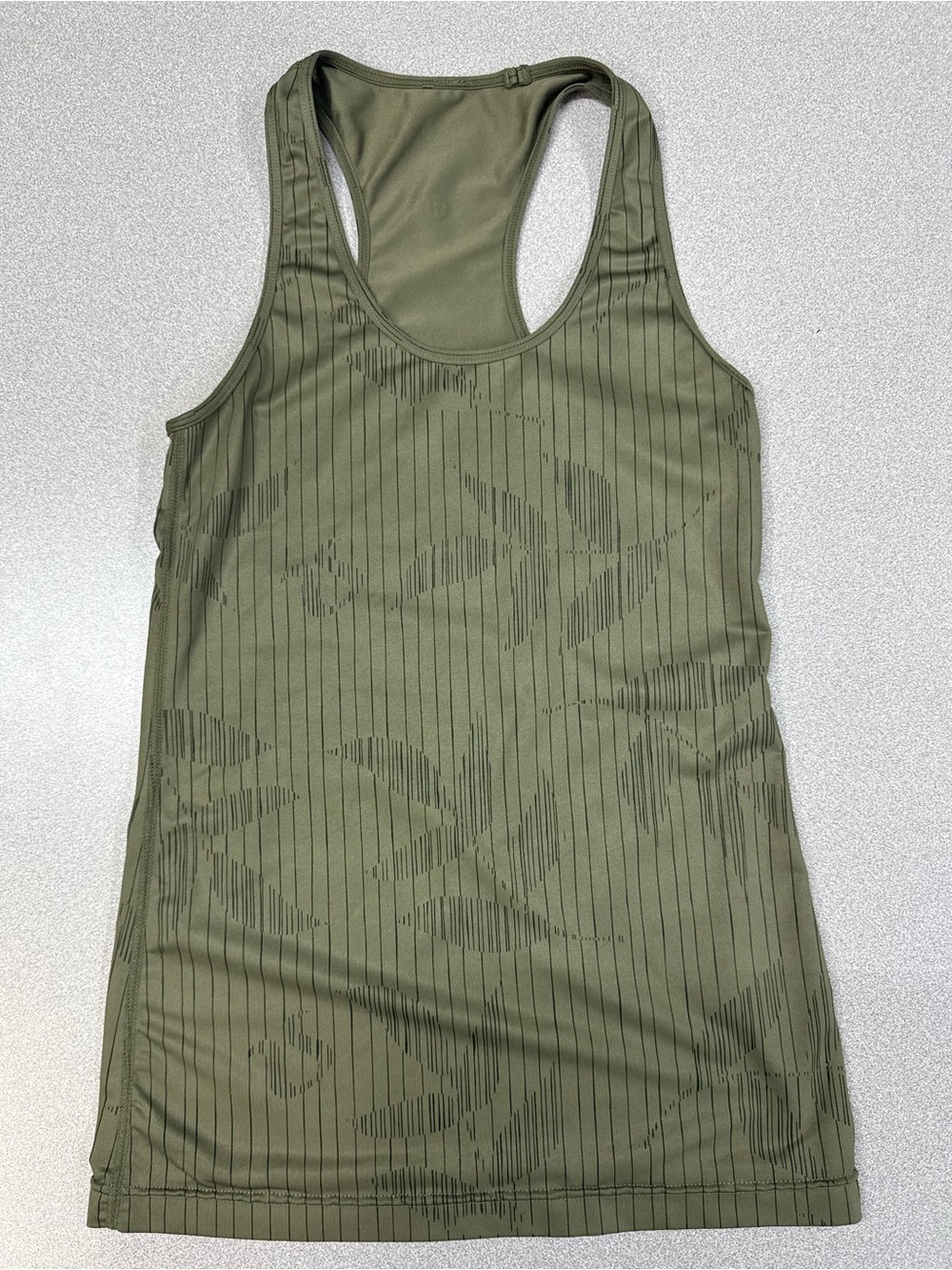 Lululemon Cool Racerback Tank Olive Green Leaf and Logo Print